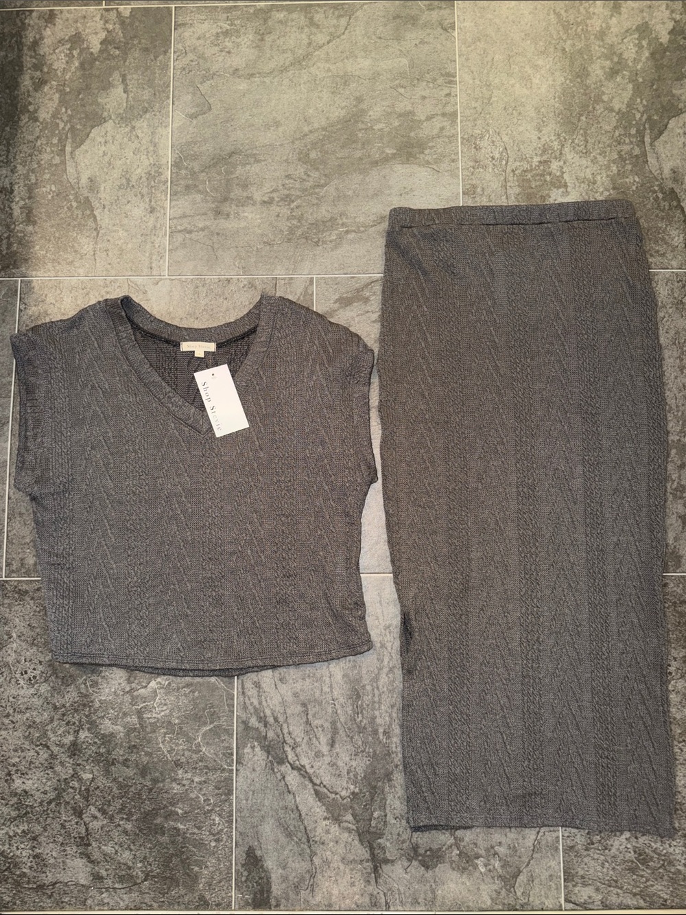 Shop Stevie Gray Knit Skirt Set - V-Neck Top & Pencil Skirt